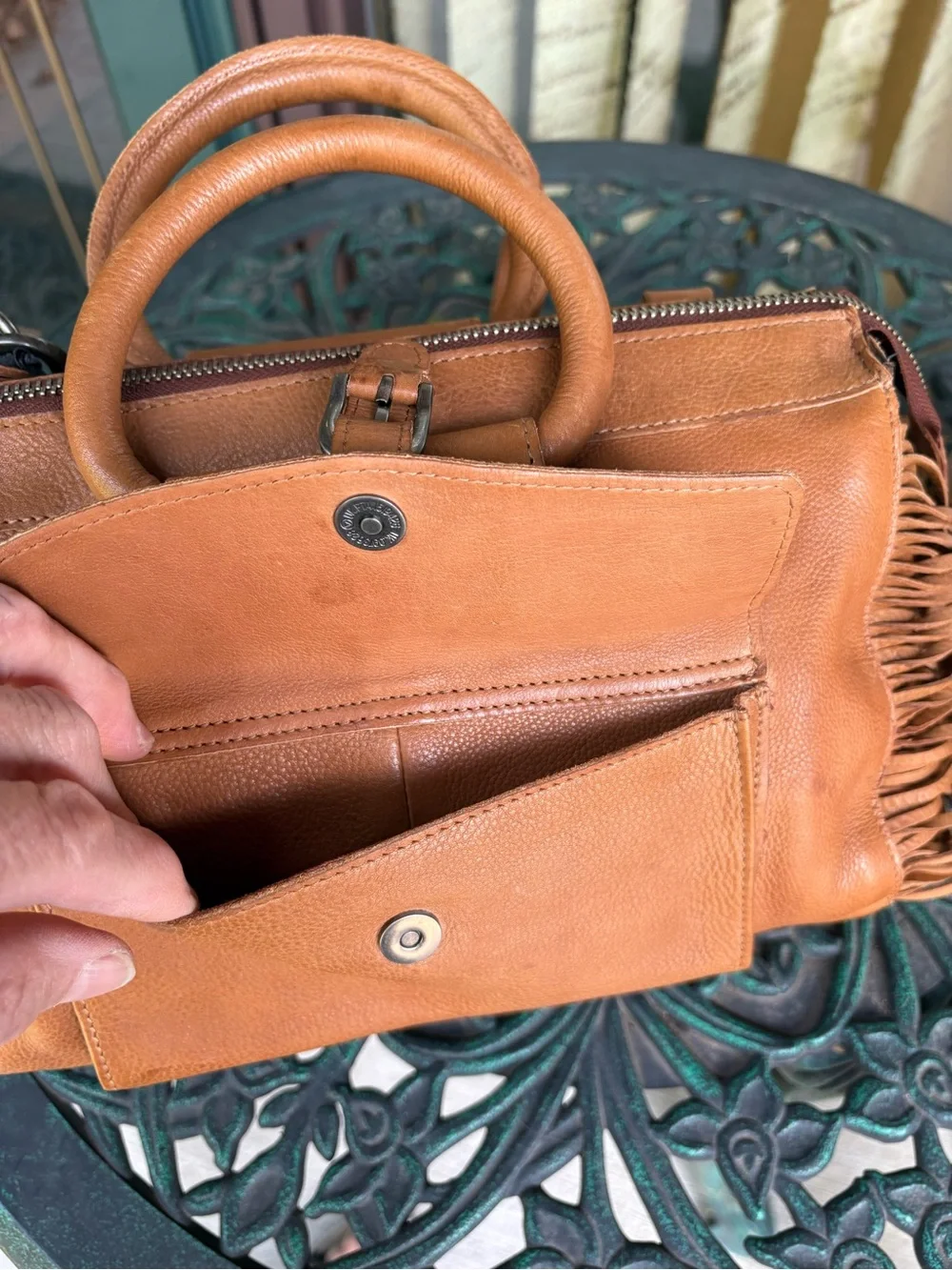 NWT Latico Leathers Grace Design Fringe Crossbody - Cognac